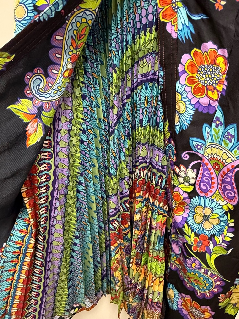 Johnny Was Catriona Black Floral Midi Dress with Yellow, Purple & Blue Print - Picture 4 of 6